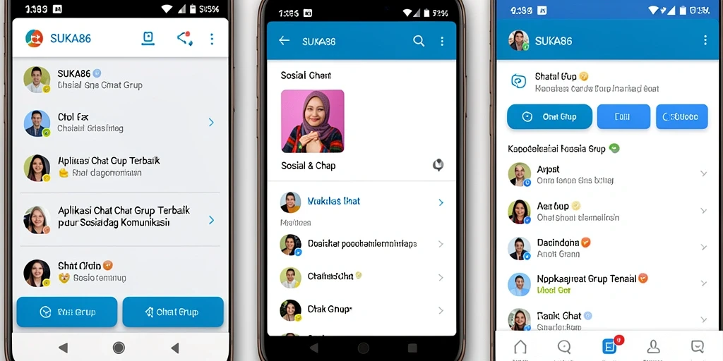 Antarmuka aplikasi SUKA86 menampilkan grup chat yang aktif dan interaktif.