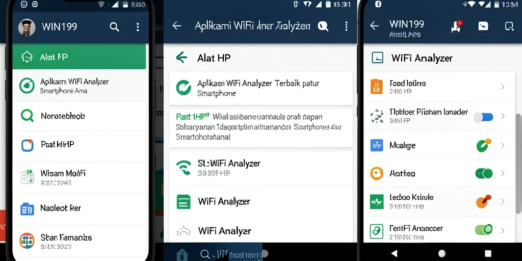 Antarmuka utama WIN199 yang menunjukkan hasil analisis jaringan WiFi.